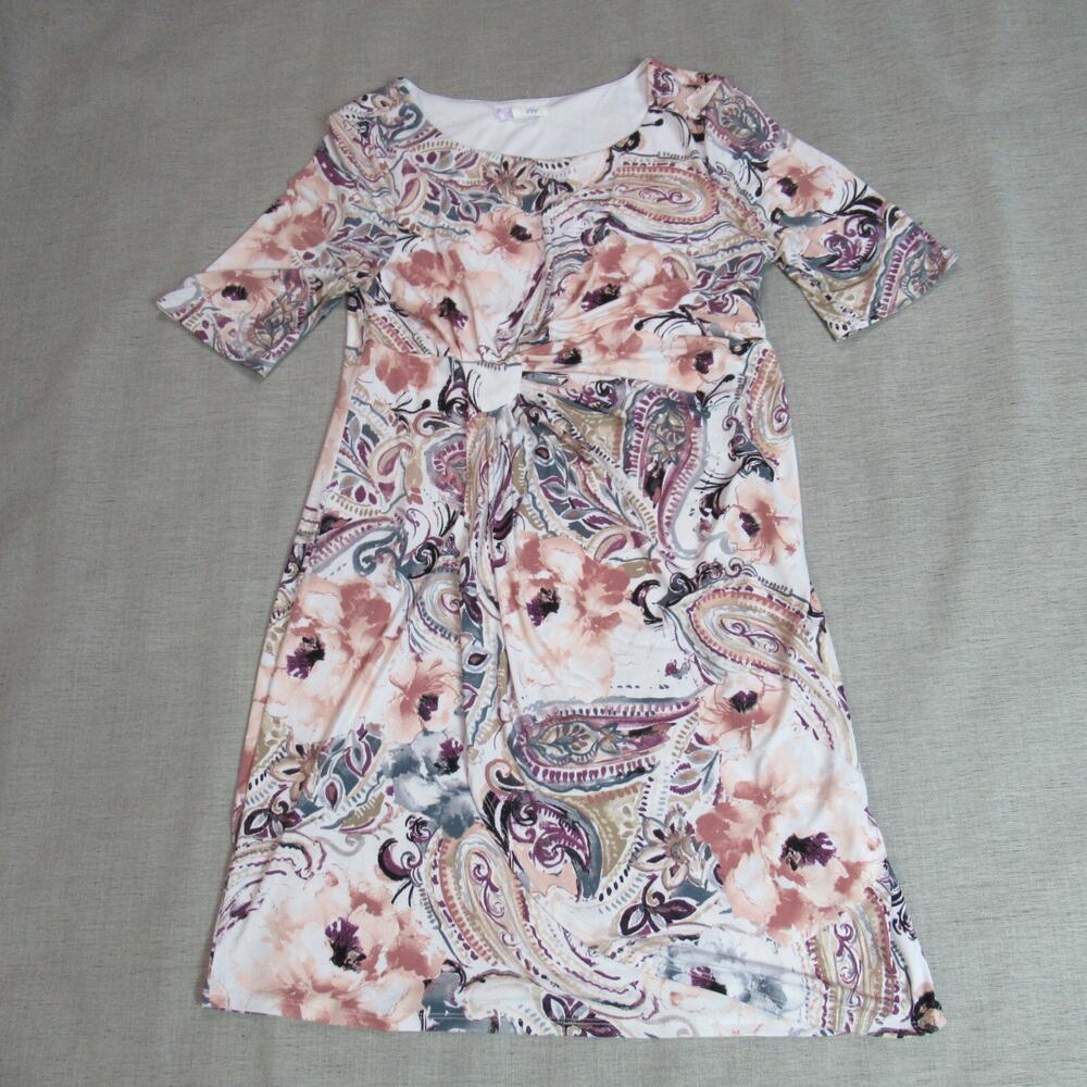 Trinhnology Dress Womens Size 12 Cream Paisley Faux Wrap Hipster Preppy Work